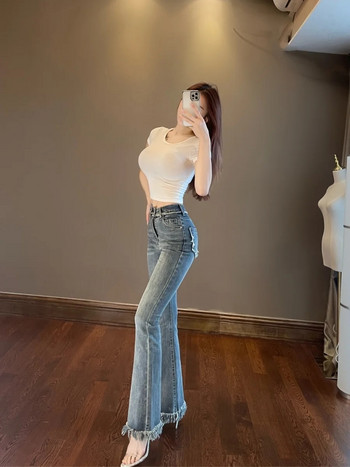 WOMENGAGA Tassel Flare Παντελόνι Τζιν 2023 Νέο λεπτό ψηλόμεσο ελαστικό πέταλο παντελόνι Τζιν παντελόνι μόδας Γυναικεία σέξι K5BG