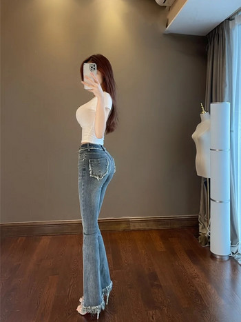 WOMENGAGA Tassel Flare Παντελόνι Τζιν 2023 Νέο λεπτό ψηλόμεσο ελαστικό πέταλο παντελόνι Τζιν παντελόνι μόδας Γυναικεία σέξι K5BG