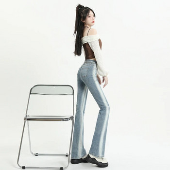 Разкроени дънки с висока талия Свободни удобни дънки за жени Панталони в ретро стил Еластични модни дънкови панталони в стил гадже