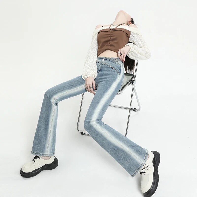 Lepršave traperice visokog struka Široke udobne traperice za žene Hlače u retro stilu Elastične modne traper hlače u bojfriend stilu