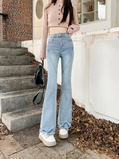 Jielur Toamna New Vintage Slim Blugi Femei Moda Simplu Basic Chicly Flare Jeans Femei Albastru Talie Înaltă Street Pantaloni Femei