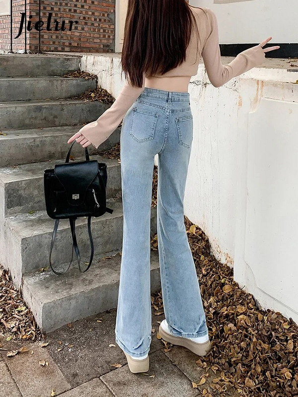 Jielur Toamna New Vintage Slim Blugi Femei Moda Simplu Basic Chicly Flare Jeans Femei Albastru Talie Înaltă Street Pantaloni Femei