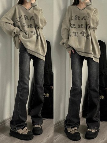 Основни кльощави дънки Дамски американски стил Винтидж изтощени прости дънкови дълги панталони Универсални High Street Slim Ulzzang Популярни