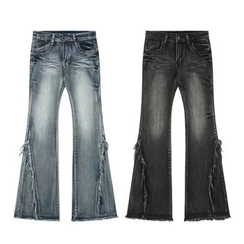 Fashion Raw Edge Splicing Jeans Woman Plus Size American Retro Hottie Λεπτό σφουγγάρισμα δαπέδου Casual Bottoms καμπάνα Ψηλόμεσο τζιν