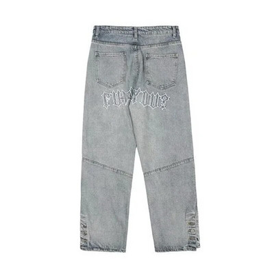 Pantaloni stradă brodați cu litere din High Street Hip Hop largi y2K Pantaloni bărbați din denim, drepti, pantaloni casual, blugi, BĂRBAȚI de lux