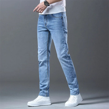 2024 Модни мъжки разтегливи ретро сини дънки Бизнес прави крачоли Свободни класически дънки Ежедневни дънкови дълги панталони Разноцветни панталони