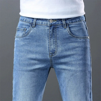 2024 Модни мъжки разтегливи ретро сини дънки Бизнес прави крачоли Свободни класически дънки Ежедневни дънкови дълги панталони Разноцветни панталони