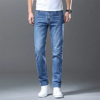 Modne muške rastezljive retro plave traperice za 2024., poslovne ravne široke klasične traperice, ležerne traper hlače, duge hlače, različite hlače