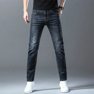 Modne muške rastezljive retro plave traperice za 2024., poslovne ravne široke klasične traperice, ležerne traper hlače, duge hlače, različite hlače