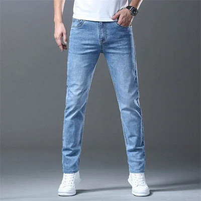 Modne muške rastezljive retro plave traperice za 2024., poslovne ravne široke klasične traperice, ležerne traper hlače, duge hlače, različite hlače