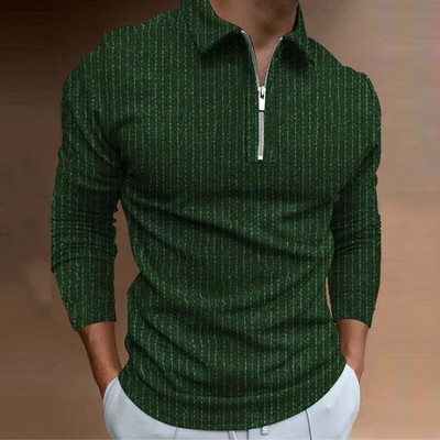 Cămașă polo cu mânecă lungă pentru bărbați Design cu fermoar Guler în jos Polouri de culoare pură Îmbrăcăminte pentru bărbați Îmbrăcăminte de stradă Moda casual pentru bărbați Topuri