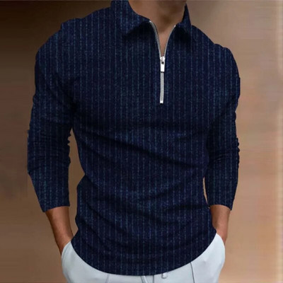 Cămașă polo cu mânecă lungă pentru bărbați Design cu fermoar Guler în jos Polouri de culoare pură Îmbrăcăminte pentru bărbați Îmbrăcăminte de stradă Moda casual pentru bărbați Topuri