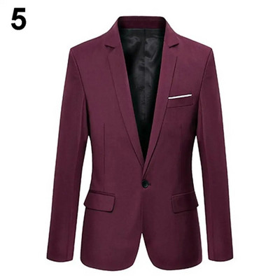 Reducere fierbinte pentru bărbați, culoare solidă, cu guler în trepte, blazer subțire, îmbrăcăminte formală de afaceri, costum cu un buton