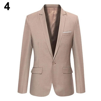 Reducere fierbinte pentru bărbați, culoare solidă, cu guler în trepte, blazer subțire, îmbrăcăminte formală de afaceri, costum cu un buton