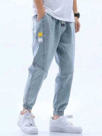 2022, vara, blugi pentru bărbați, jogger, pantaloni harem subțiri, pantaloni din bumbac, cu bandă, stil coreean, albastru deschis, hip hop, picior, pantaloni casual pentru bărbați