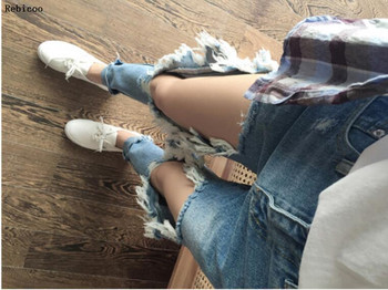 Summer Big Holes Jeans Γυναικεία BF Style Ripped Jeans Βαμβακερό τζιν παντελόνι 6 χρωμάτων