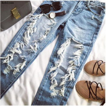 Summer Big Holes Jeans Γυναικεία BF Style Ripped Jeans Βαμβακερό τζιν παντελόνι 6 χρωμάτων