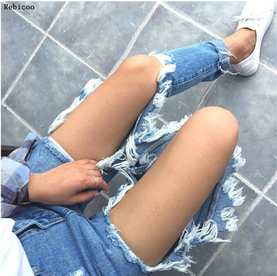 Summer Big Holes Jeans Γυναικεία BF Style Ripped Jeans Βαμβακερό τζιν παντελόνι 6 χρωμάτων