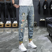 Blugi rupți pentru bărbați Jean Homme Pantalon Streetwear Moda Hombre Pantaloni din denim Motociclist de înaltă calitate pentru bărbați Patchwork Harem Moda