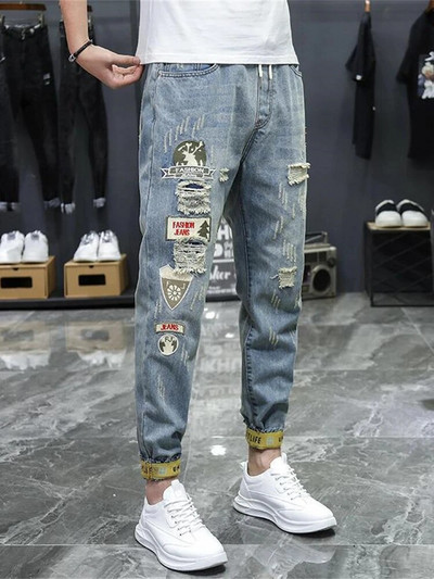 Blugi rupți pentru bărbați Jean Homme Pantalon Streetwear Moda Hombre Pantaloni din denim Motociclist de înaltă calitate pentru bărbați Patchwork Harem Moda