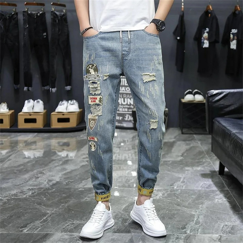 Blugi rupți pentru bărbați Jean Homme Pantalon Streetwear Moda Hombre Pantaloni din denim Motociclist de înaltă calitate pentru bărbați Patchwork Harem Moda