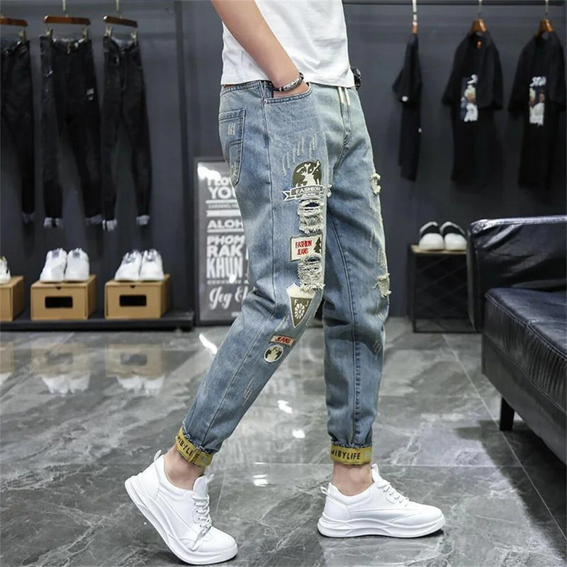 Blugi rupți pentru bărbați Jean Homme Pantalon Streetwear Moda Hombre Pantaloni din denim Motociclist de înaltă calitate pentru bărbați Patchwork Harem Moda