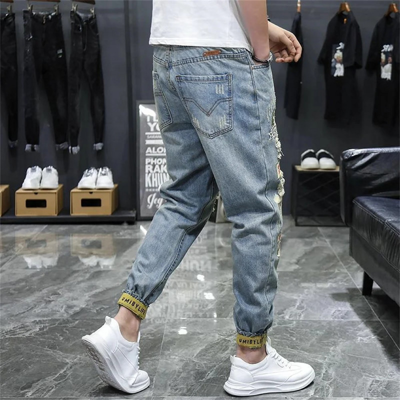 Blugi rupți pentru bărbați Jean Homme Pantalon Streetwear Moda Hombre Pantaloni din denim Motociclist de înaltă calitate pentru bărbați Patchwork Harem Moda