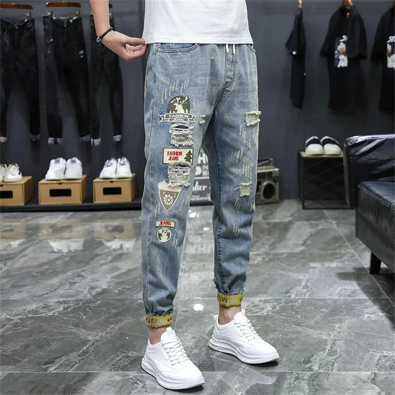 Blugi rupți pentru bărbați Jean Homme Pantalon Streetwear Moda Hombre Pantaloni din denim Motociclist de înaltă calitate pentru bărbați Patchwork Harem Moda