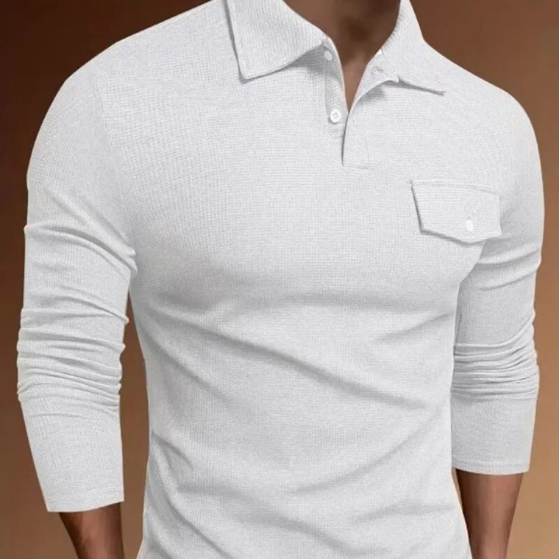 Pulover pentru bărbați, primăvară, toamnă, guler răsturnat, tricou cu mânecă lungă cu nasturi uni, tricou polo, topuri formale ocazionale la modă