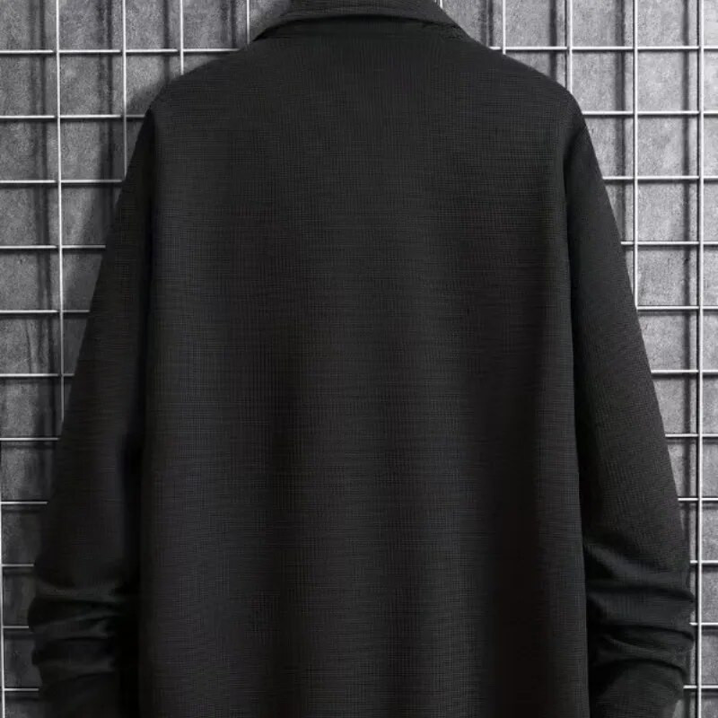 Pulover pentru bărbați, primăvară, toamnă, guler răsturnat, tricou cu mânecă lungă cu nasturi uni, tricou polo, topuri formale ocazionale la modă