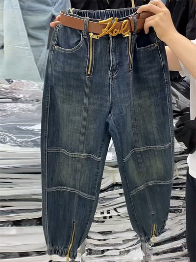 Blugi harem de toamnă cu fermoar la modă coreeană, pantaloni largi, drepti, cu talie înaltă, pantaloni de jeans pentru femei 4XL