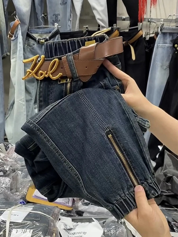 Blugi harem de toamnă cu fermoar la modă coreeană, pantaloni largi, drepti, cu talie înaltă, pantaloni de jeans pentru femei 4XL