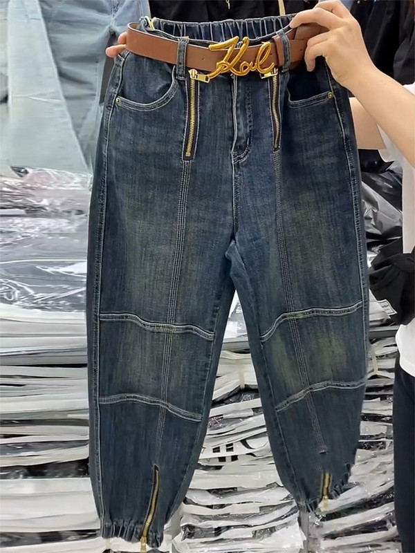 Blugi harem de toamnă cu fermoar la modă coreeană, pantaloni largi, drepti, cu talie înaltă, pantaloni de jeans pentru femei 4XL