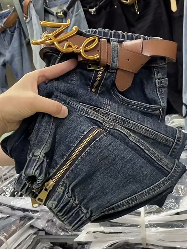 Blugi harem de toamnă cu fermoar la modă coreeană, pantaloni largi, drepti, cu talie înaltă, pantaloni de jeans pentru femei 4XL