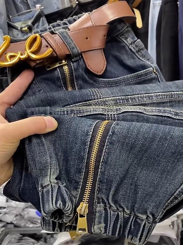 Blugi harem de toamnă cu fermoar la modă coreeană, pantaloni largi, drepti, cu talie înaltă, pantaloni de jeans pentru femei 4XL