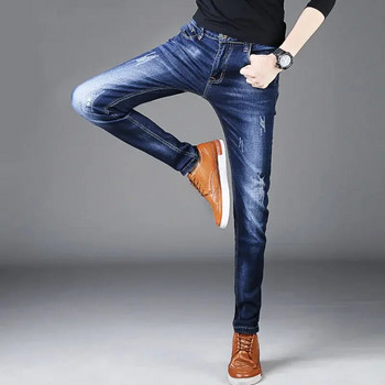 Κλασικό Ανδρικό Τζιν Ανοιξιάτικο Φθινόπωρο Μπλε Ανδρικό ίσιο Παντελόνι Ποιότητα Casual Slim Fit Strechy Πλυμένο γρατσουνισμένο τζιν παντελόνι Αντρικό