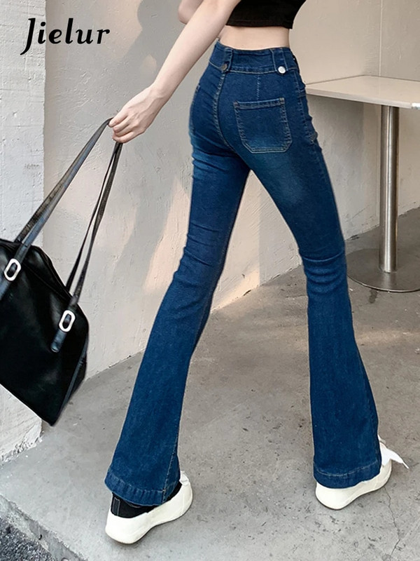 Jielur Vintage plave crne traperice za žene Jesen, korejske nove široke hlače visokog struka, uske traper hlače za ženske džepove S-XL