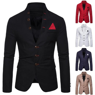 Men Sl-im Fits Social Blazer Spring Autumn Fashion Solid Wedding Dress Jacket Men Casual Business Male Suit Jacket Blazer Gentle