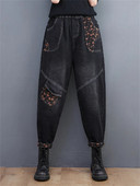 Iarna, toamnă, modă, pentru femei, epocă, cu imprimare florală, pantaloni din denim pentru femei, cu talie elastică, blugi harem, ocazional, pantaloni versatili