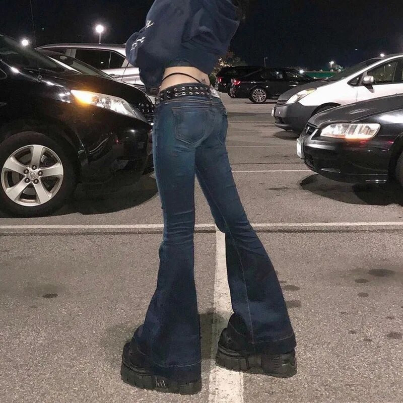 HOUZHOU Y2k široke traperice Ženske hlače niskog struka Vintage estetske traper hlače Ženska ulična odjeća Ležerna korejska moda