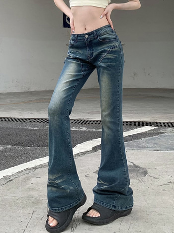 Weekeep y2k Дамски дънки с ниска талия Базови стрийт облекла Прошити ретро дънкови панталони Корейски модни панталони Harajuku Естетика от 90-те