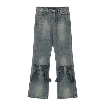 Blugi cu micro evazați pentru femei, pantaloni casual din denim vintage americani, pantaloni clasici drepți cu talie înaltă pentru femei
