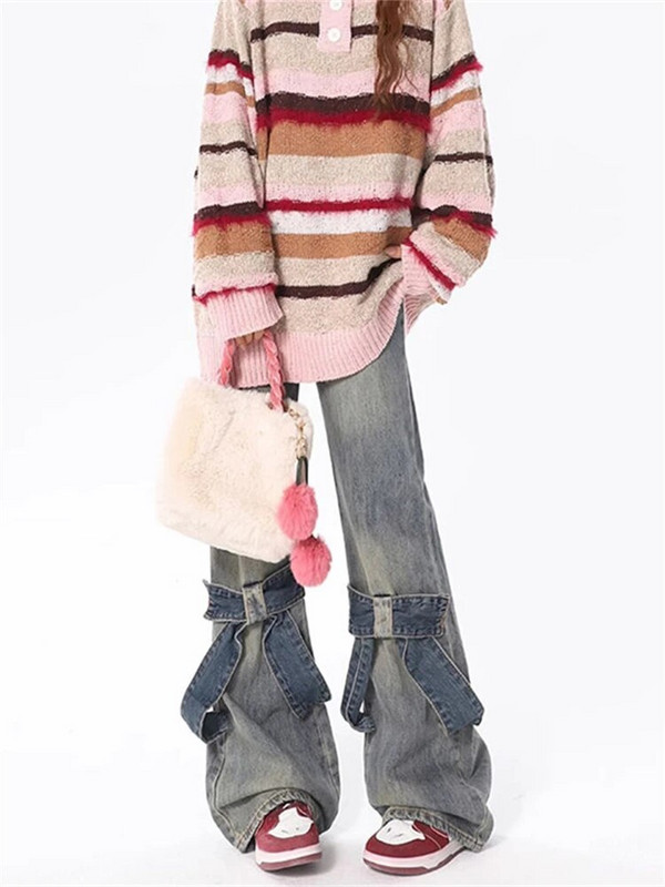 Blugi cu micro evazați pentru femei, pantaloni casual din denim vintage americani, pantaloni clasici drepți cu talie înaltă pentru femei