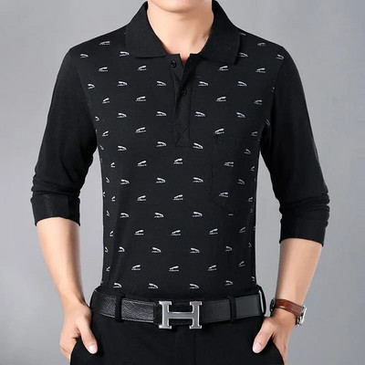 Primăvară și vară, pentru bărbați, cu mâneci lungi, de jos, ocazional, ocazional, ocazional, ocazional, lejer, la modă, imprimeu casual, buzunar la guler POLO