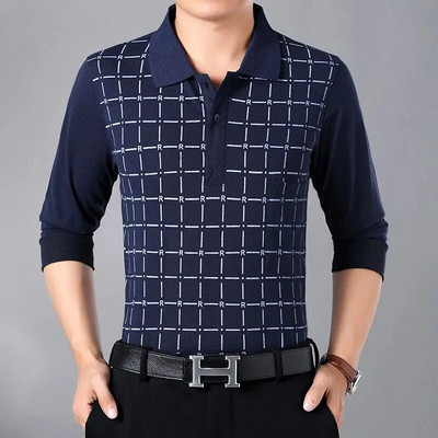 Primăvară și vară, pentru bărbați, cu mâneci lungi, de jos, ocazional, ocazional, ocazional, ocazional, lejer, la modă, imprimeu casual, buzunar la guler POLO