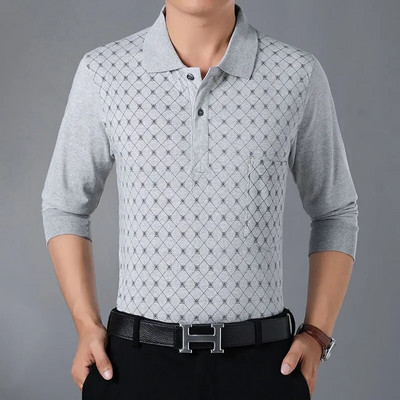 Primăvară și vară, pentru bărbați, cu mâneci lungi, de jos, ocazional, ocazional, ocazional, ocazional, lejer, la modă, imprimeu casual, buzunar la guler POLO