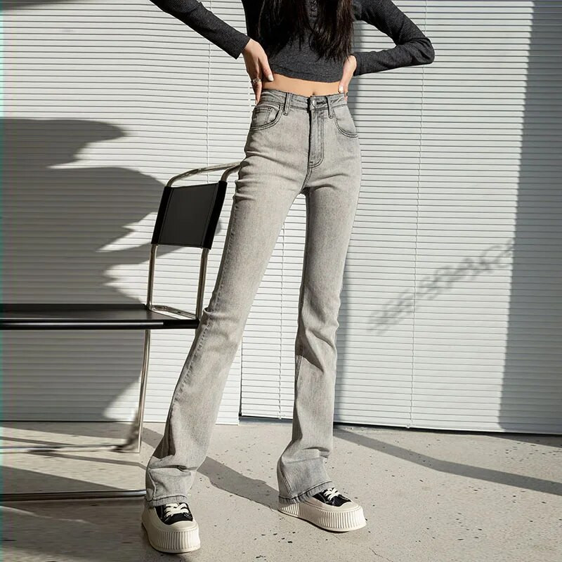 Ženske široke traperice u 8 boja, hlače, hlače na kopčanje, rastezljive jeggings s patentnim zatvaračem, elastične traper hlače uskog kroja, ležerne modne hlače