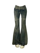 Američke retro široke traperice niskog struka, uske zvonaste hlače s povezima Ženske modne plave traper hlače Hiphop High Street Punk