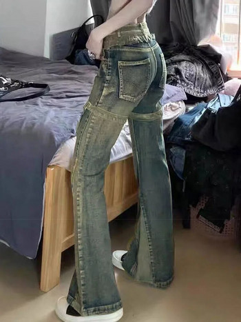 American Retro Flare Jeans Χαμηλή μέση Λεπτός Επίδεσμος Καμπάνα παντελόνι Γυναικεία μόδα Μπλε τζιν παντελόνι Hiphop High Street Punk