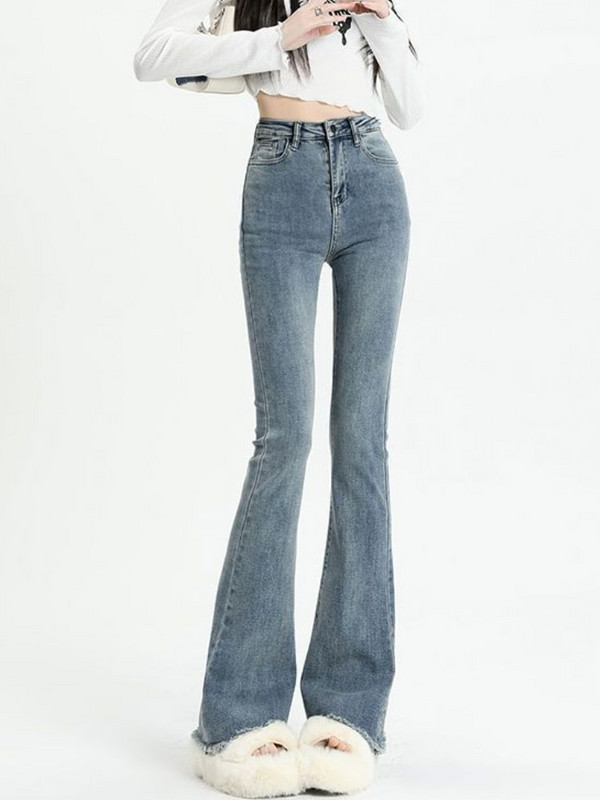Flare Jeans Ženske Skinny Vintage Visokog Struka Ulzzang Ljeto Hotsweet Dame Ležerne Chic Modne Ulične Hlače Temperament